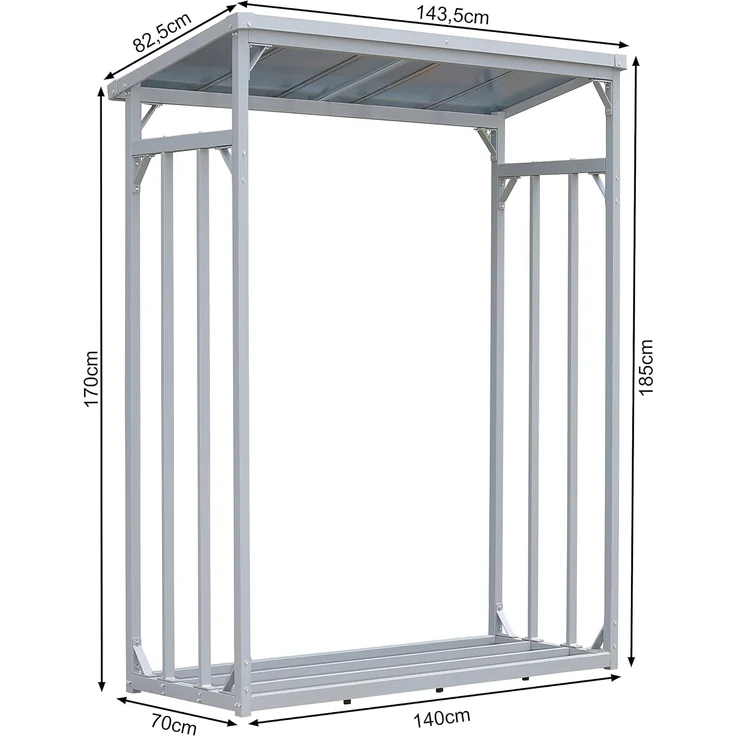 Quick Star Kaminholzregal Alu Kaminholzregal 143x70x185 cm mit Wetterschutz, BxTxH:143x70x185 cm, Wetterschutz inklusive – Bild 2