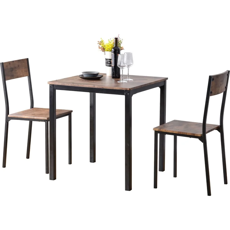 Sitzgruppe Essgruppe Esszimmergruppe L70 cm x B70 cm x H75 cm Esstisch mit 2 Stühlen Balkon Esszimmer Wohnzimmer Vintagebraun MDF PVC Metallrahmen – Bild 7