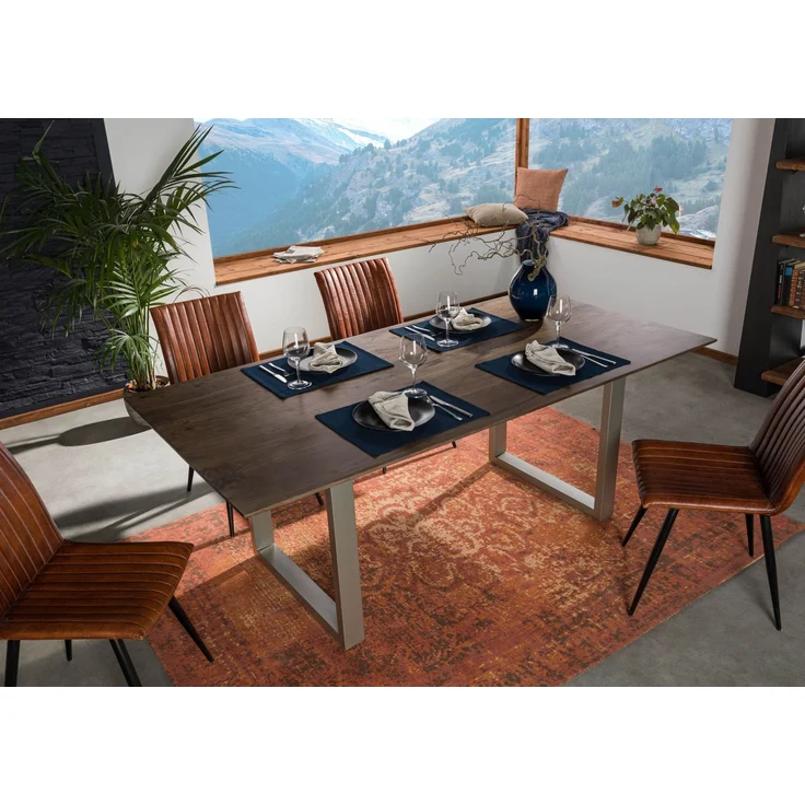 Esstisch Akazie 180x90 grau lackiert / U-Beine silber matt SWISS EDGE – Bild 2