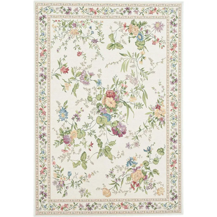 THEKO Flachwebteppich „Flomi Sagrini“, Creme, Floral, Rechteckig, 60x90 cm, für Fußbodenheizung geeignet