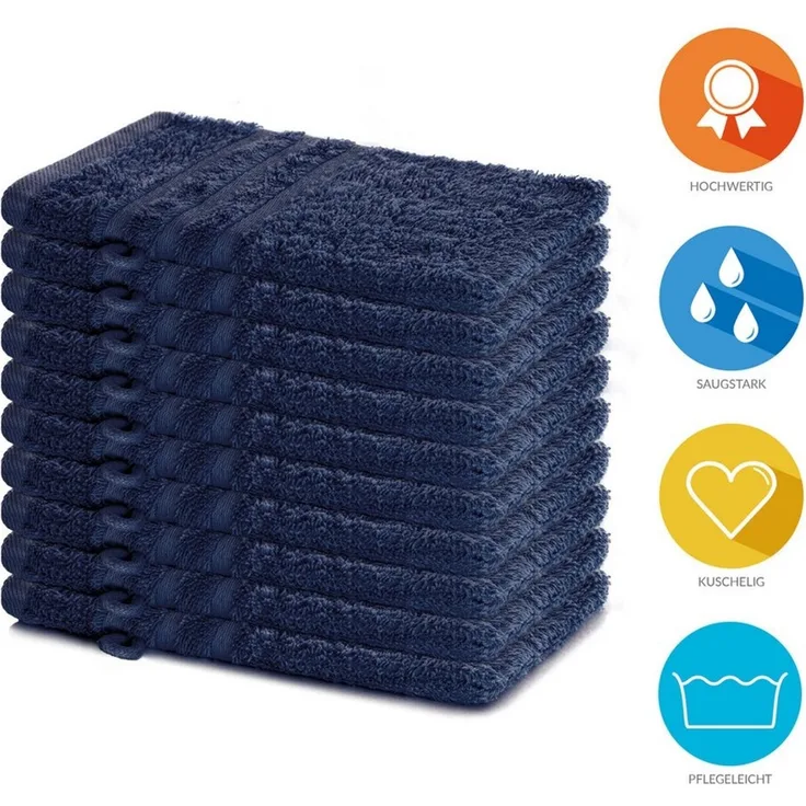 Lavea 10er Set Waschhandschuh 15x21 cm, Frottierserie Elena, Navy