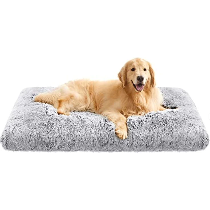Feandrea Hundebett, Hundekissen, Flauschige Hundematte, Langer Plüsch, 122x74 cm, weiche Polsterung, waschbar, multifunktional, Ombré-Grau PGW204G01 – Bild 2