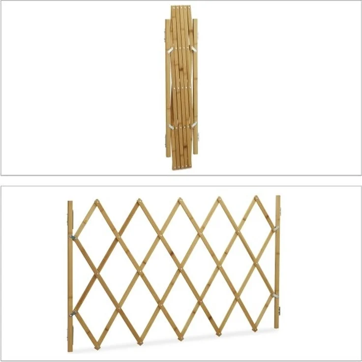 Relaxdays Hundeabsperrgitter, Schutzgitter für Tür & Treppe, Scherengitter ausziehbar bis 116,5 cm, 82,5 cm hoch, Natur – Bild 6