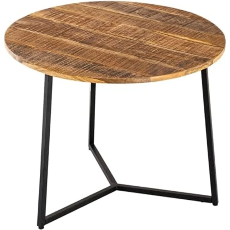 Amagohome Beistelltisch Couchtisch rund Beistelltisch Massivholz ø 56cm Wohnzimmertisch Metall – Bild 5