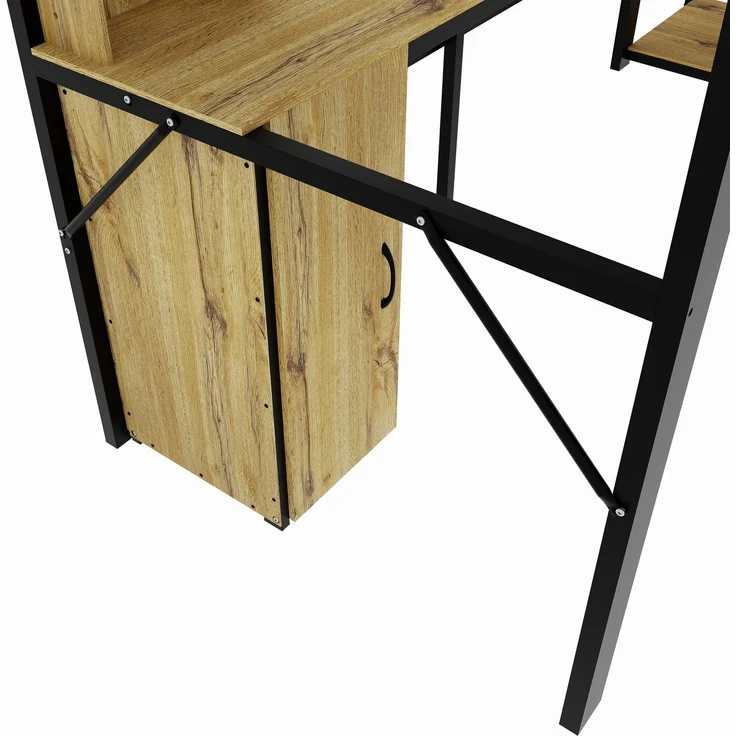 Hochbett 90×200 cm mit Rausfallschutz, Schreibtisch, Stauraum und USB-Anschluss, Schwarz, ohne Matratze – Bild 9