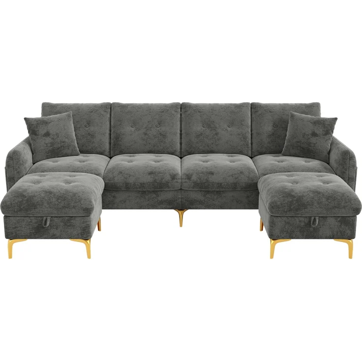 Wohnlandschaft 263x137x85 cm in Grau mit Stauraumhockern und flexibel kombinierbaren Modulen – Bild 10