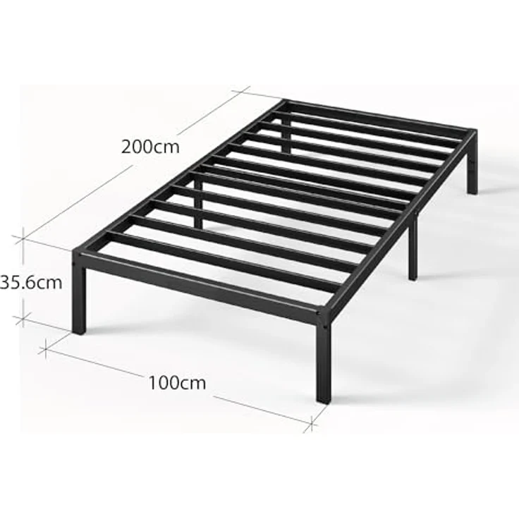 Zinus Elias Bett 100x200 cm - Höhe 36 cm mit Stauraum unter dem Bett - Metall-Plattformbettrahmen - Schwarz – Bild 3