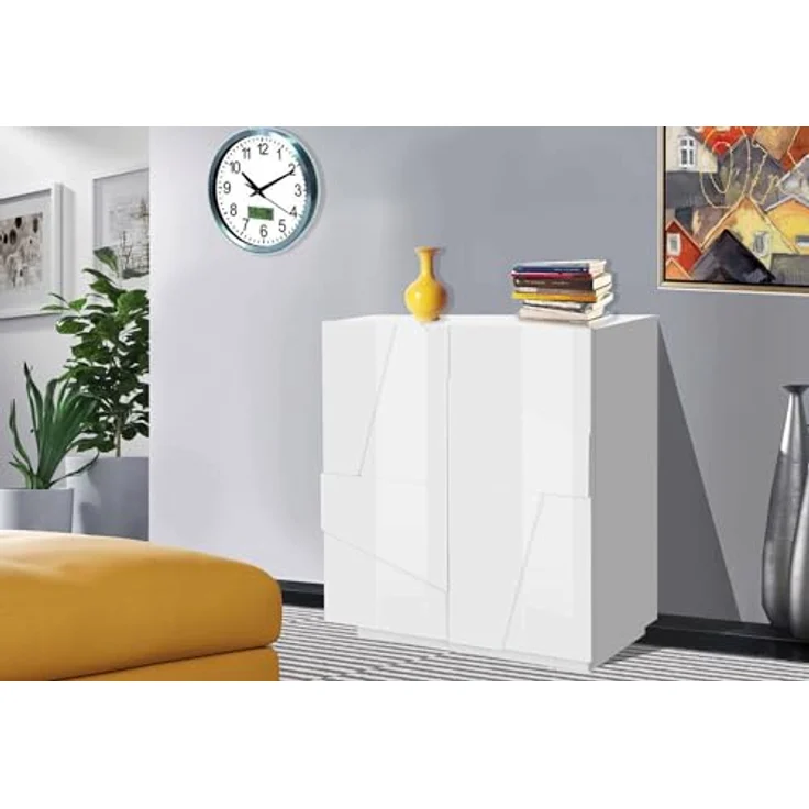 Dmora - Kommode Raoul, Küchen-Sideboard mit 2 Türen, Wohnzimmer-Buffet, 100 % Made in Italy, 81 x 44 x 86 cm, glänzendes Weiß, – Bild 6