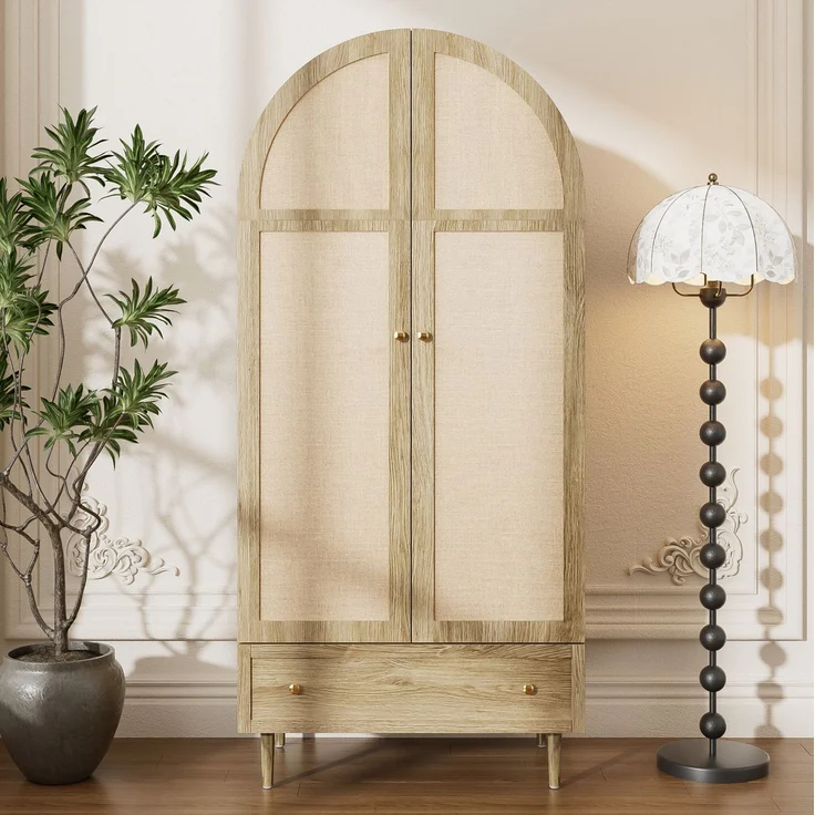 DESVIAE Garderobenschrank mit Stofftüren und Schubladen 79x175x50 cm MDF Eichenoptik – Bild 6