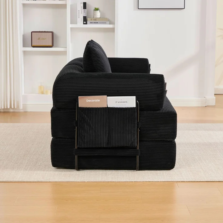 ZUBALIYA Ecksofa 94x67 cm, mit Leiter, mit Cordbezug, mit breiten Armlehnen, modular aufgebaut, mit Schaumstoffpolsterung, Schwarz – Bild 12