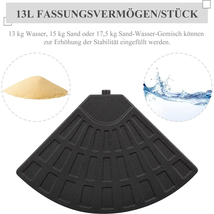 Outsunny Beschwerungsgewicht mit 52 kg Wasser oder 68 kg Sand befüllbar, Sonnenschirme mit Kreuzständer, (Sonnenschirmfuß, 1-tlg, Sonnenschirm), HDPE, Schwarz – Bild 4