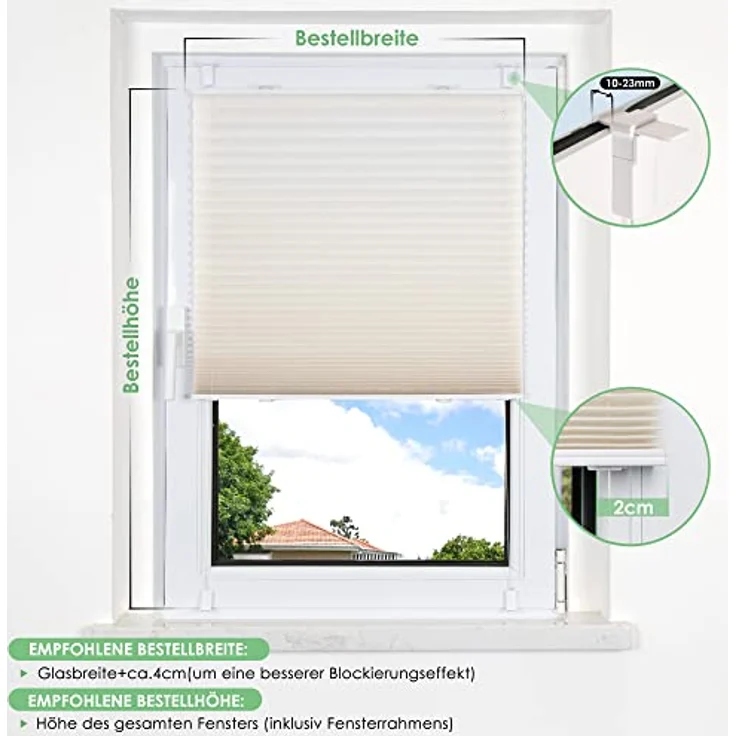 bobodeco Plissee ohne Bohren Klemmfix Faltrollo Jalousie Beige 85x200 cm (BxH), Plisseerollo Sichtschutz und Sonnenschutz Blickdicht Easyfix lichtdurchlässig Rollo für Fenster & Tür – Bild 7