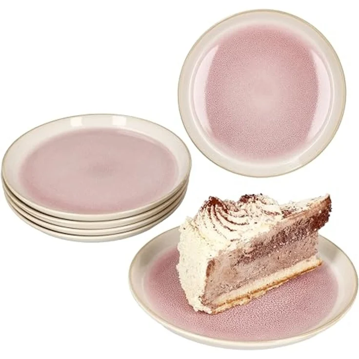 MamboCat Frühstücksteller 6x Reactive Glaze Paris Kuchenteller 6 Personen Creme Pink – Bild 1