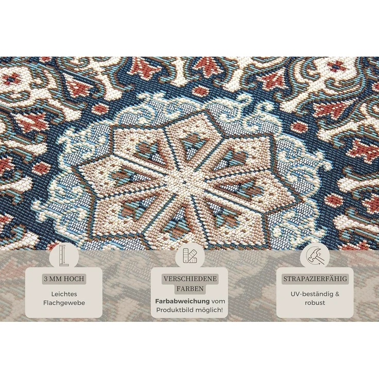 Hanse Home Kadi In- & Outdoor Teppich Orientalisch – Orient Flachgewebe, Orientalisches Design Klassisch, ÖKO-TEX Wetterfest & UV-beständig für Balkon, Terrasse, Garten – Grau Blau, 160x235 cm – Bild 3