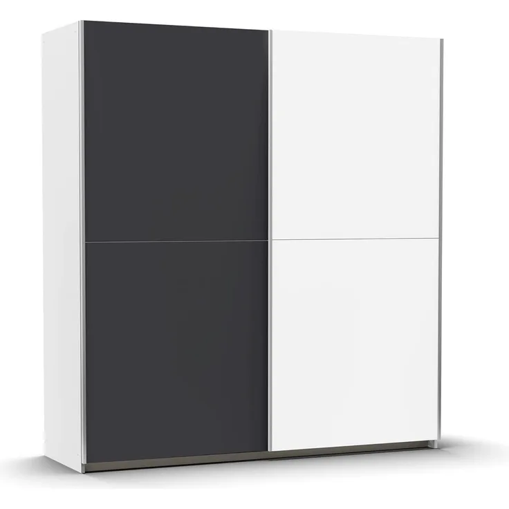 Rauch Möbel Saturn, Schwebetürenschrank mit zusätzlichen Fachböden, Kleiderschrank, Kleiderschränke, Garderobe, Schrank mit Stauraum, 2-türig, Farbe Grau-metallic/Alpinweiß, 175 x 191 x 59 cm