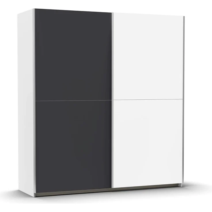 Rauch Möbel Saturn, Schwebetürenschrank mit zusätzlichen Fachböden, Kleiderschrank, Kleiderschränke, Garderobe, Schrank mit Stauraum, 2-türig, Farbe Grau-metallic/Alpinweiß, 175 x 191 x 59 cm