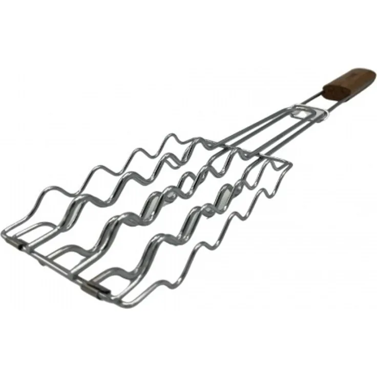 Grandhall Grillwurst Korb BBQ Sausage Grill Basket Bambus verchromter Stahlgrillkorb