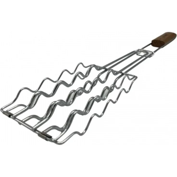 Grandhall Grillwurst Korb BBQ Sausage Grill Basket Bambus verchromter Stahlgrillkorb – Bild 1