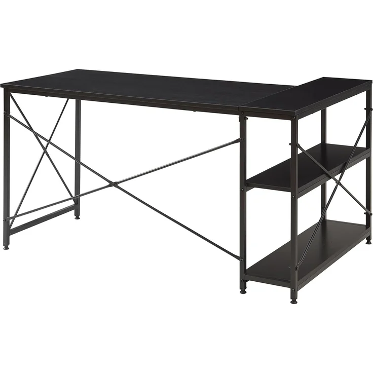 Schreibtisch Raundsvalt mit 1 Regal L-förmig 137x88x75 cm Schwarz [en. casa] – Bild 6