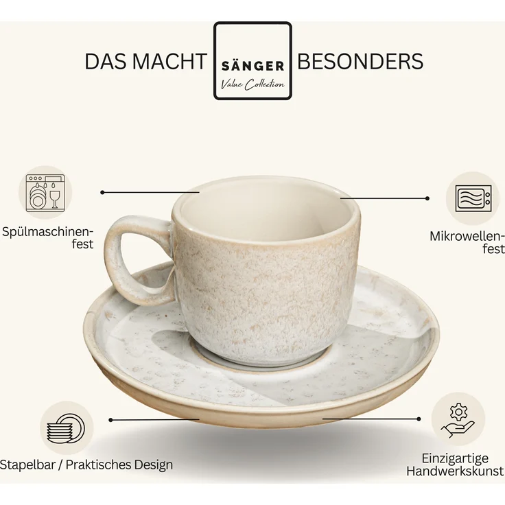 SÄNGER Espressotassen Set Key West - 12 teilig aus Steingut – Bild 4