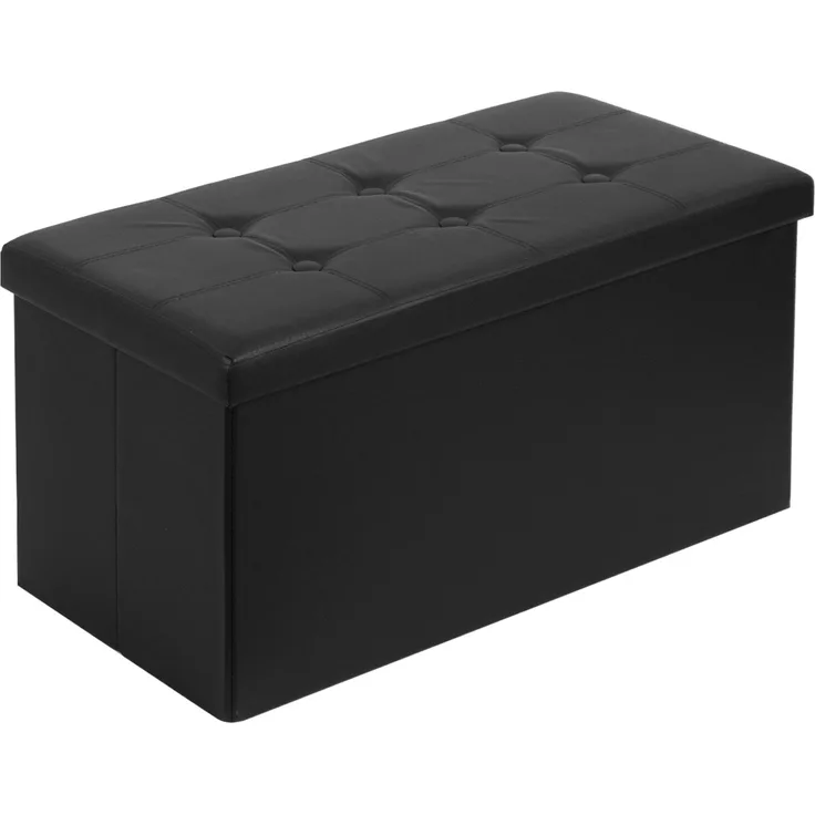 Todeco Sitzbank mit Stauraum Sitztruhe, Aufbewahrungstruhe mit 2 in 1 Deckel, Fußhocker faltbar aus Kunstleder, Sitzhocker 80 Liter für Wohnzimmer Essenzimmer Schlafzimmer, Schwarz