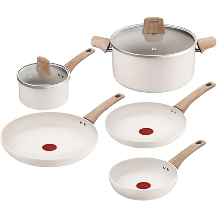Tefal CERA BRIGHT ON Topf-Set, 7tlg. Keramikset aus 100% recyceltem Aluminium, Antihaftbeschichtung und Thermo-Fusion Boden