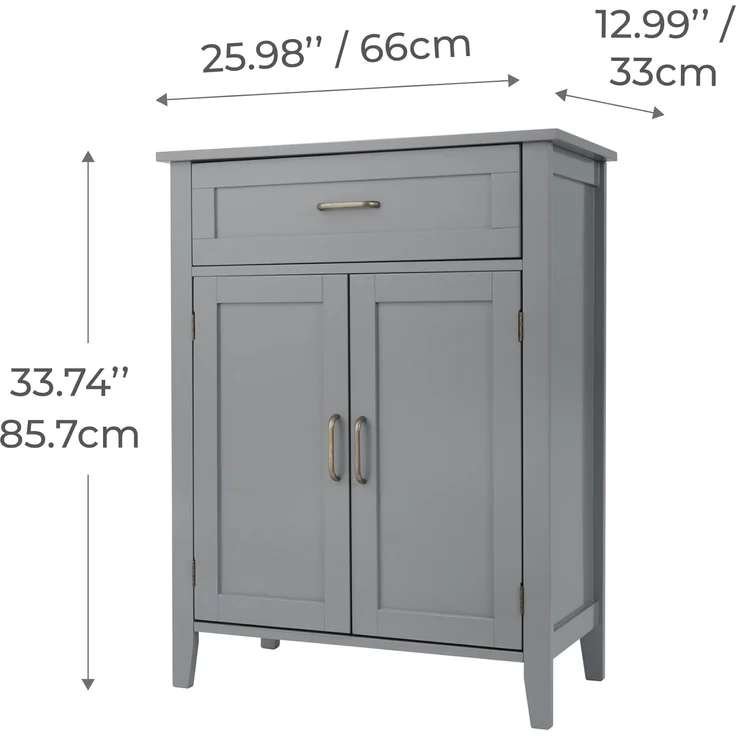 Teamson Home Mercer Holz Badezimmermöbel Boden Aufbewahrungsschrank Schublade & Verstellbare Regale Grau EHF-F0018 – Bild 3
