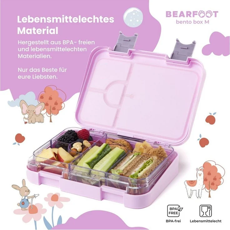 BEARFOOT Lunchbox Brotdose Kinder mit Fächern, Lunchbox, Bento box - Lama Lila, handgezeichnete Designs, modular – Bild 3