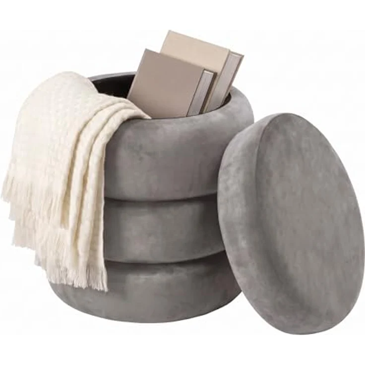 riess-ambiente Polsterhocker VOGUE 50cm champagner grau - Samt, Stauraum, gepolstert, rund, retro (Einzelartikel, 1 St), Eleganter Sitzhocker- ideal für Ankleide, Flur, Wohnzimmer & Garderobe – Bild 2
