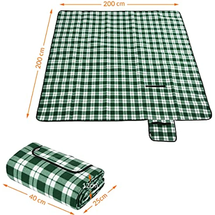 DETEX® Picknickdecke, 200x200 cm, Karo/Grün, wasserdicht, isoliert, faltbar – Bild 8