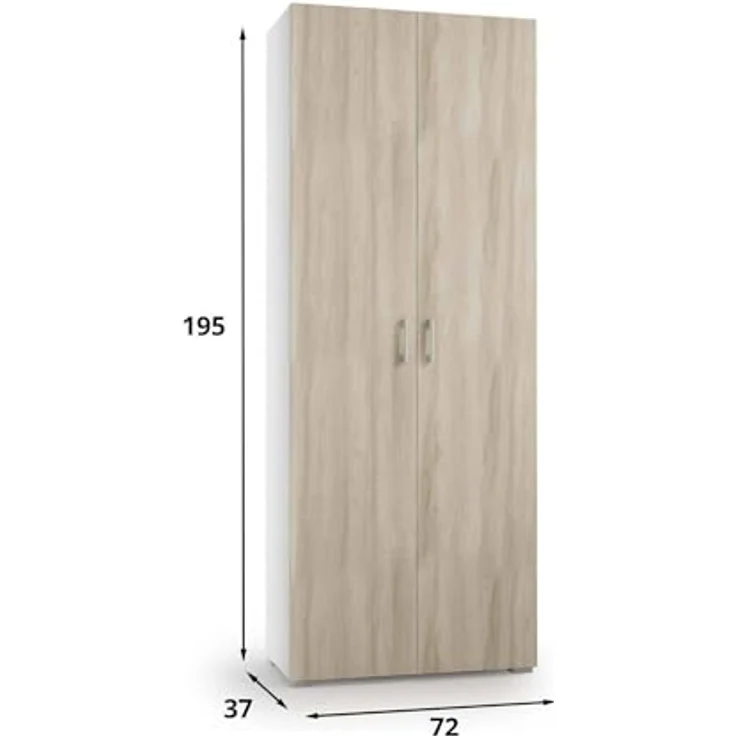 Dmora - Mehrzweckschrank mit 2 Türen Ginestra, linearer Schrank mit 2 Flügeltüren, Kleiderschrank mit 6 Regalen, modernes Schuhregal, 100 % Made in Italy, 72 x 37 x 195 cm, Ulme und Weiß – Bild 2