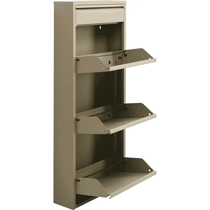 Kare Design Schuhschrank Caruso 3 Plus 1, Khaki, 114,5x50x15cm, Schuhkipper, Schuhregal, Schuhablage, 3 Fächer für 6 Paar Schuhe + 1 Fach für Schlüssel, Stahl, Schmal, Eingangsbereich – Bild 3