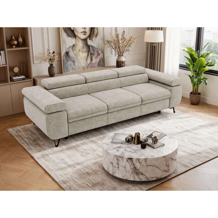 3-Sitzer Polstersofa PETER, verstellbaren Armlehnen und Kopfstütze, breite 262 cm, Gepolsterte Couch, Wellenfeder - Beige Struktur – Bild 5
