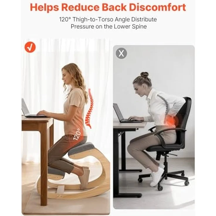 VEVOR Ergonomischer Kniehocker mit Dicken, Integrierten Schaumstoffpolstern & Stabilem Massivholzrahmen, Kniestuhl zur Entlastung von Nacken und Rücken, Ideal für Zuhause, Büro oder Meditation, Grau – Bild 5