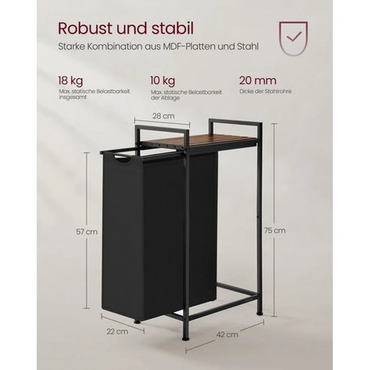 Vasagle Wäschekorb, Wäschesammler mit Ablage, Wäschebox, Wäschesack aus Oxford-Gewebe ausziehbar abnehmbar, Metallrahmen – Bild 5