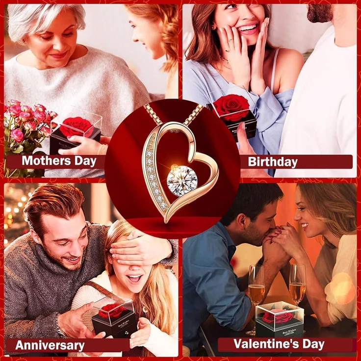 Ewige Rose Geschenkbox mit Halskette, Forever Red Rose 925 Sterling Silber – Bild 7