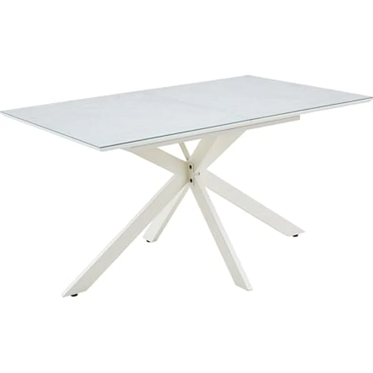 Hela Tische, Auszugstisch Esstisch Fenja, Glasauflage Keramikoptik beige, Schweizer Kante,Stern-Metall-Gestell Cremé mit Arretierung, Maß 140-180x90cm – Bild 6