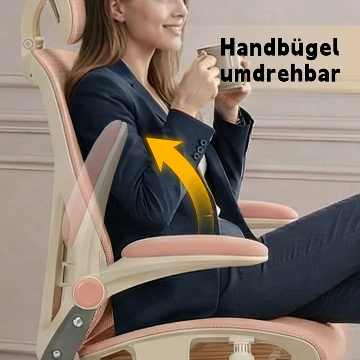 Klappbarer ergonomischer Bürostuhl, kleiner Platz-Klappstuhl mit Taillenstütze, Ganznetzschiebekissen, klappbare Armlehnen, 3D-Kopfstützen und Bürostuhl mit Arbeitspedalen,pink--Rosa--129x48.5x62cm--YOUDENOVA – Bild 6