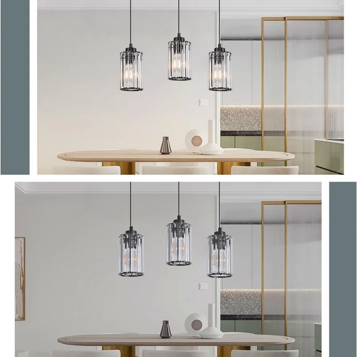 Nettlife Pendelleuchte Kristall Modern Wohnzimmer 3 Flammig E27 Schwarz Esstisch Hängeleuchte, Höhenverstellbar, LED wechselbar, Pendellampe für Küche Esszimmer Schlafzimmer – Bild 2