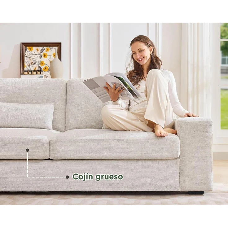 Sofa 220 cm 3-Sitzer 59 cm Sitztiefe Beige Chenille – Bild 5