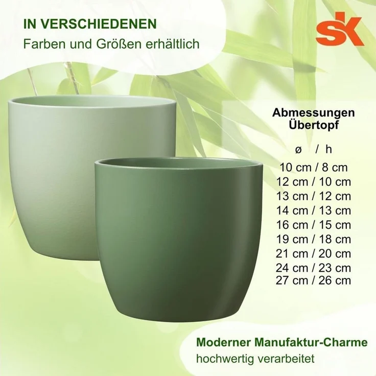Heimwerkercenter Übertopf Set - Keramikübertopf Basel ø10 cm, lindgrün matt + Kulturtopf ø8 – Bild 3
