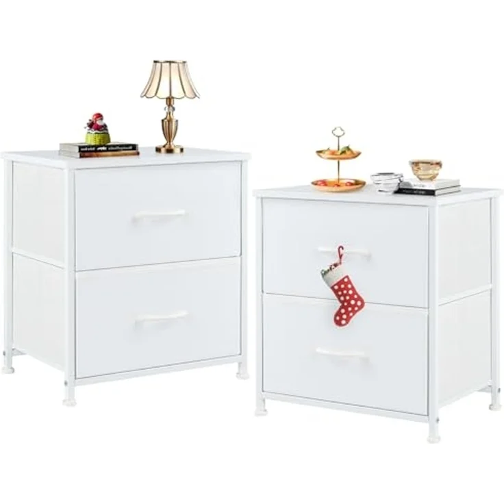 DUMOS Kommode für Schlafzimmer mit 2 Stoffschubladen, hohe Kommode Organizer für Kleidung, Schrank Kinderzimmer, Aufbewahrungsturm mit Schrank, Metallrahmen, Holzplatte, leichte Kinderzimmermöbel – Bild 1