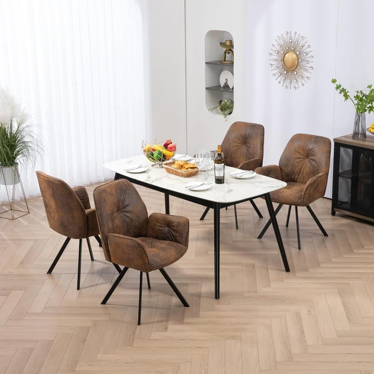 MEUBLE COSY Esszimmerstühle Drehbar 4er Set Küchenstuhl Polsterstuhl Drehstuhl mit Armlehne Sessel aus Wildleder Metallbeine, Sitzbreite 49 cm, für Esszimmer Wohnzimmer, Arbeitszimmer, Braun – Bild 2