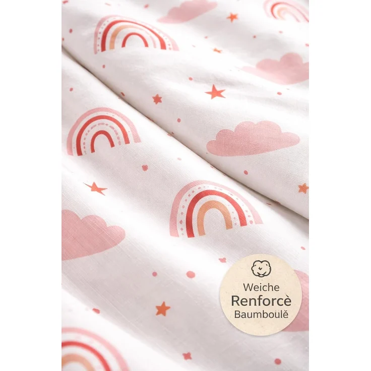 soma Babybettwäsche Renforcé Baby Wende Bettwäsche 100x135 Regenbogen Wolke pink rosa weiß, Renforcé, 2 teilig, Babybettwäsche Rainbow Baumwolle warme winter weihnachtsbettwäsche – Bild 5