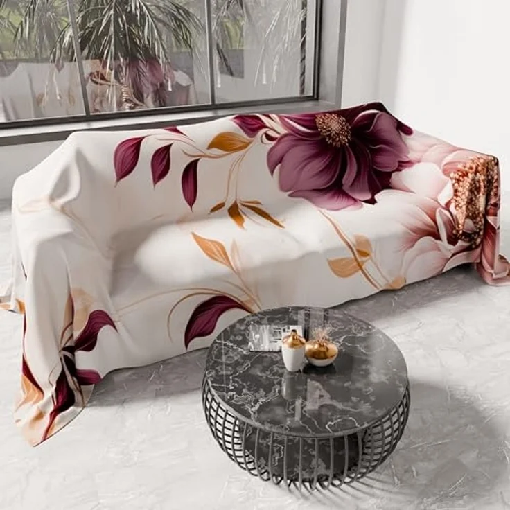 PETTI Artigiani Italiani - Sofaüberwurf aus Mikrofaser, 220x270 cm, Blumenmuster Dalian, Mehrzweck-Überwurf für Sofas, Tagesdecke und Tischdecken, waschbar, – Bild 1