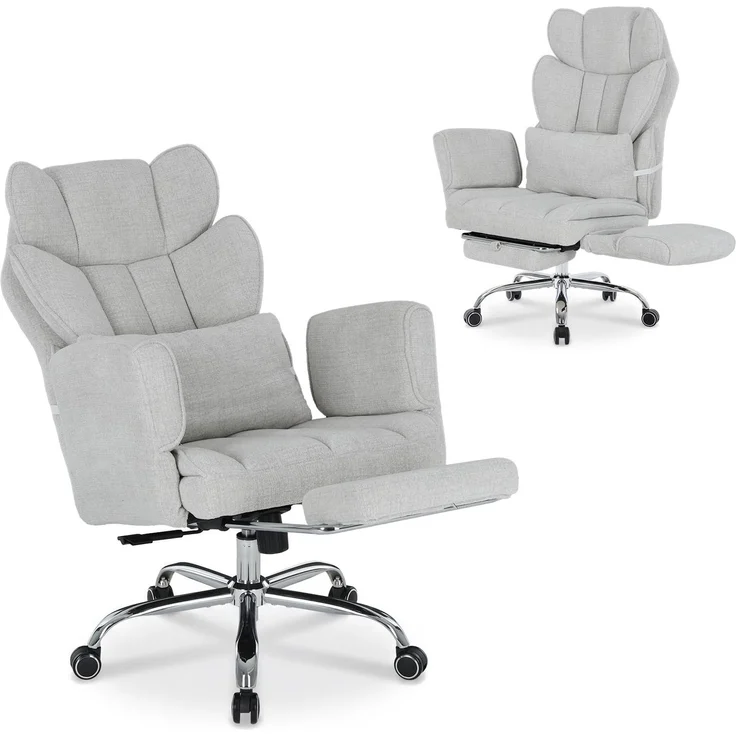 MALOL Bürostuhl Ergonomisch, 360° Drehbar Chefsessel mit Fußstütze, 102°-127° verstellbare Rückenlehne, 7 cm Höhenverstellbar, Belastbar bis 180 kg, Komfortsessel für Home Office & Gaming, Grau
