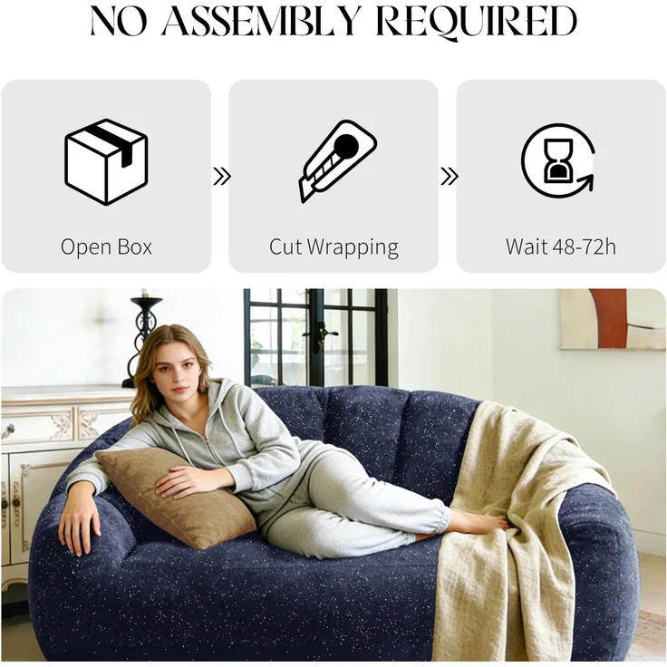 Rayofly-Sternenhimmel Bärenpfoten-Sitzsacksofa, übergroß mit Armlehnen und Füllung, Blau, H 61 cm x T 140 cm x B 98 cm – Bild 5