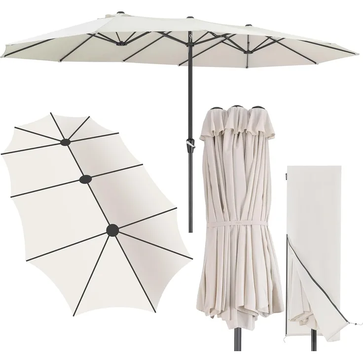 Kingsleeve Sonnenschirm, UV Schutz 80+ Schutzhülle XXL Aluminium Kurbel Wasserabweisend, beige, 460 x 270 x 240 cm