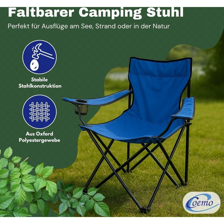 Coemo 4er Set faltbarer Campingstuhl Faltstuhl mit Tragetasche in Blau – Bild 2