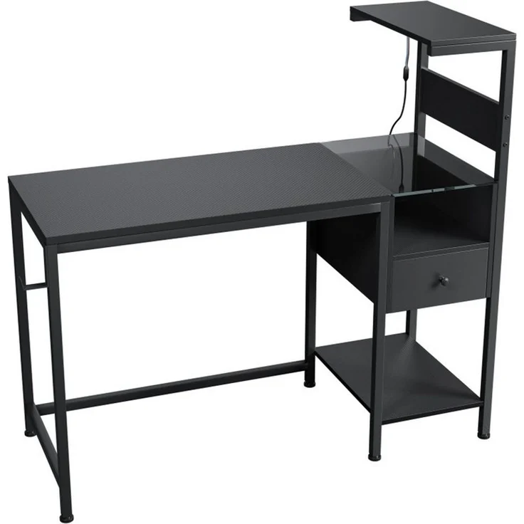 BBWL Computertisch mit Steckdosen USB Gaming Schreibtisch 122cm Eckschreibtisch, LED RGB Beleuchtung,Stauraum Schublade, Metallrahmen MDF – Bild 1